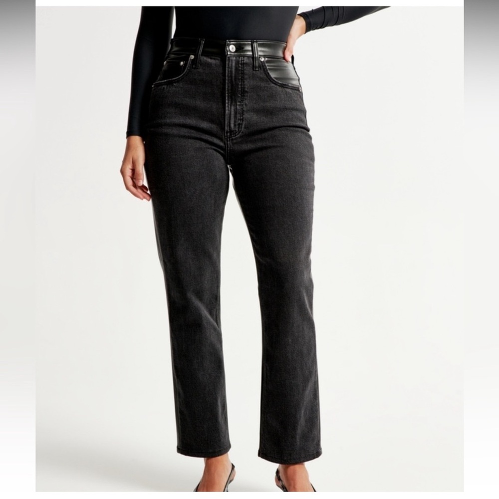 Abercrombie & Fitch Mixed Fabric The Ankle Straight Ultra High Rise Jeans 14XL - Picture 9 of 9